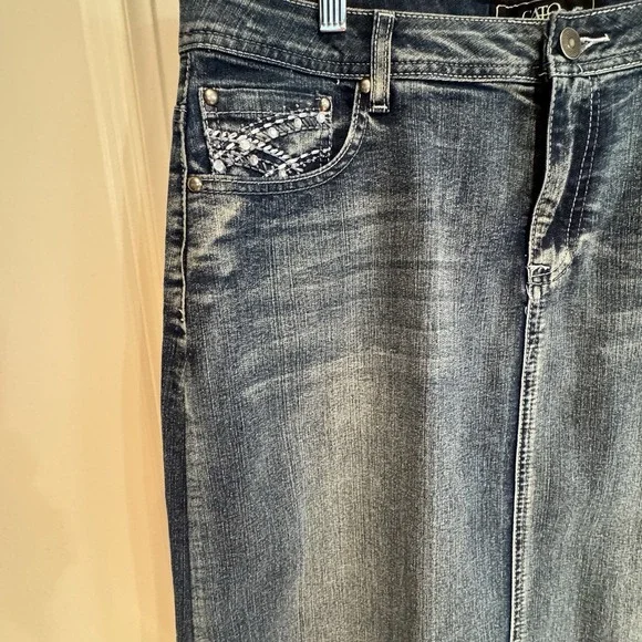 NWT Cato Denim Midi Skirt Size 14 Y2K Embellished Pocket Western Jean Skirt - Picture 3 of 10